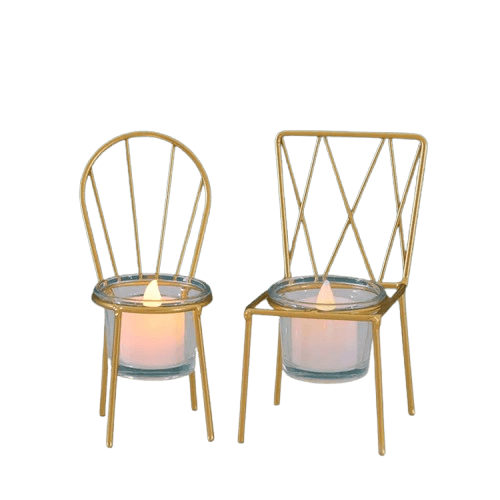 IRON CHAIRS T-LIGHT HOLDER (GOLD) SET OF 2